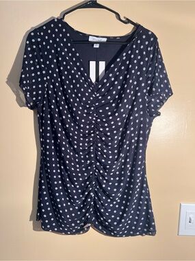 Women’s NWT Nine West Navy Polka Dot Blouse Size XL